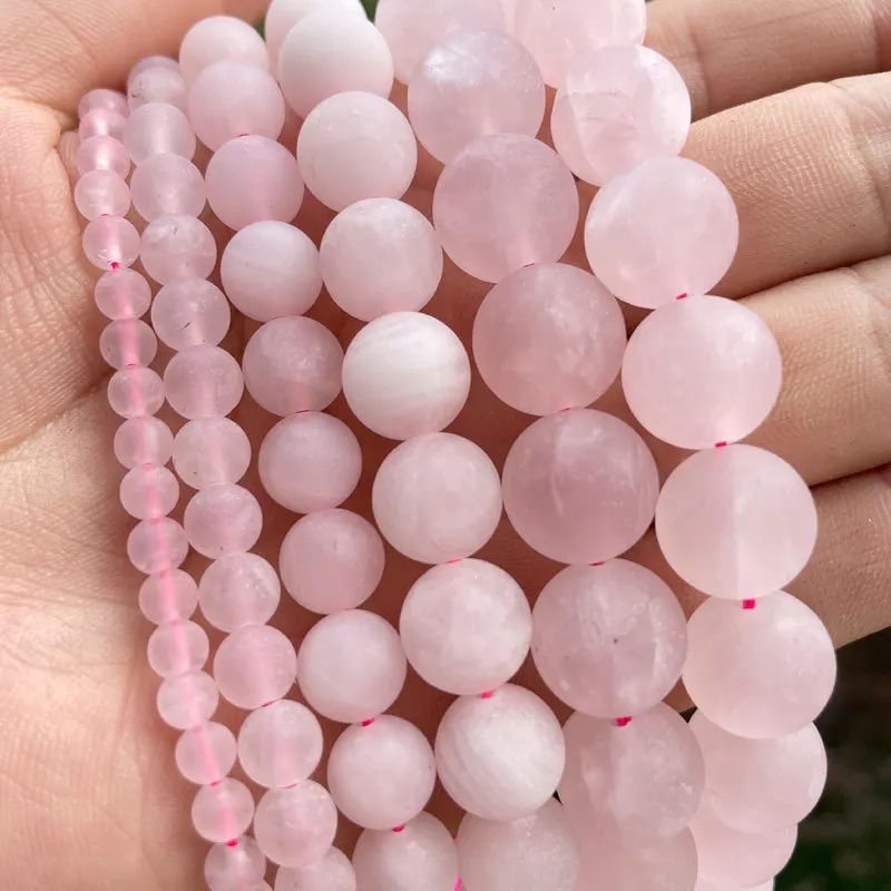 

Natural Rose Crystal Round Frost Matte 4/6/8/10/12mm Loose Stone Beads For DIY Necklace Bracelets Jewelry Making Strand 15"