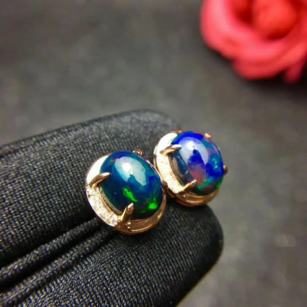 

100% Natural and Real Black Opal earring Free shipping Nature real Black opal Earring 925 sterling silver Fine jewelry