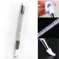 1pcs dual ended 2 ways white nail art carving pen silicone head 3d carving diy glitter powder liquid manicure dotting brush
