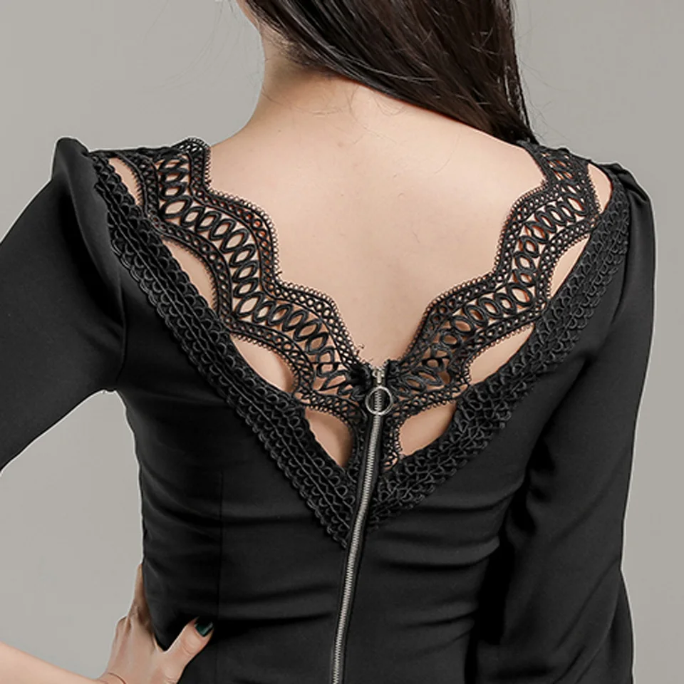 

Elegant Party High Waist Tight Dress 2021 Spring Simple Temperament Half Sleeve Lace Decoration On Back Women Office Dress