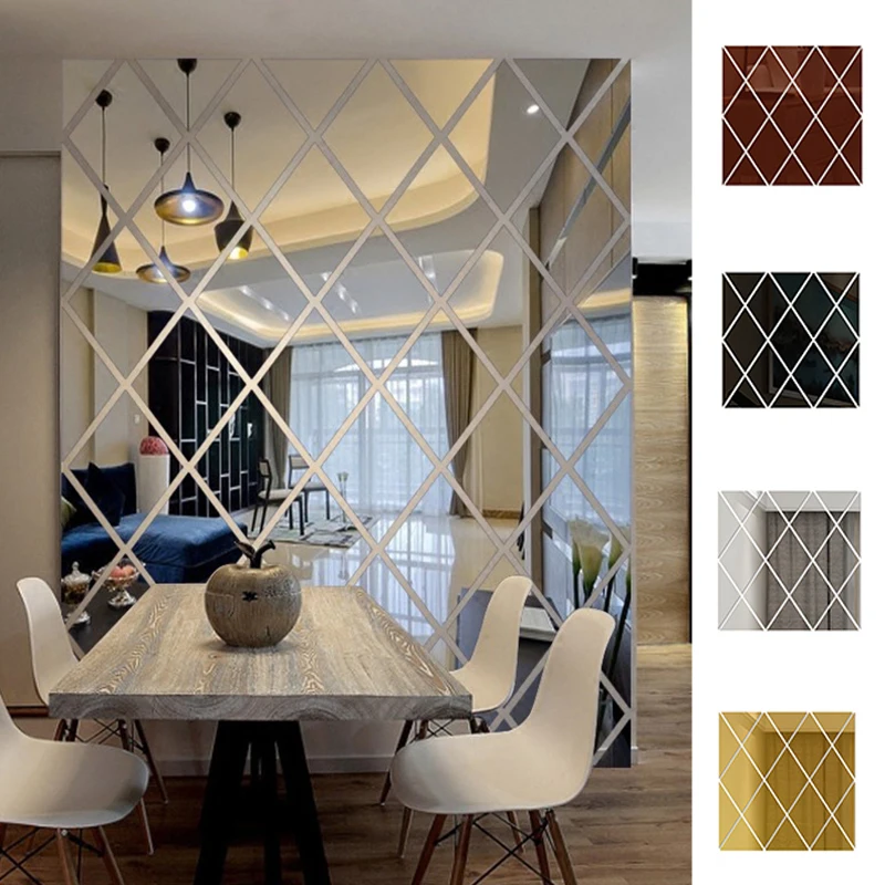 

17Pcs/Set Mirror Wall Stickers Diamond Bevel Triangles Wallpaper Acrylic Self Adhesive Home Decor Removable Waterproof Sticker
