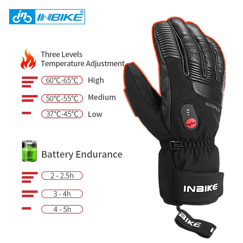 INBIKE USB Rechargeable Heated MTB Bike Gloves For Motorcycle Ski Cycling Winter Waterproof Electric Thermal Warm | Спорт и
