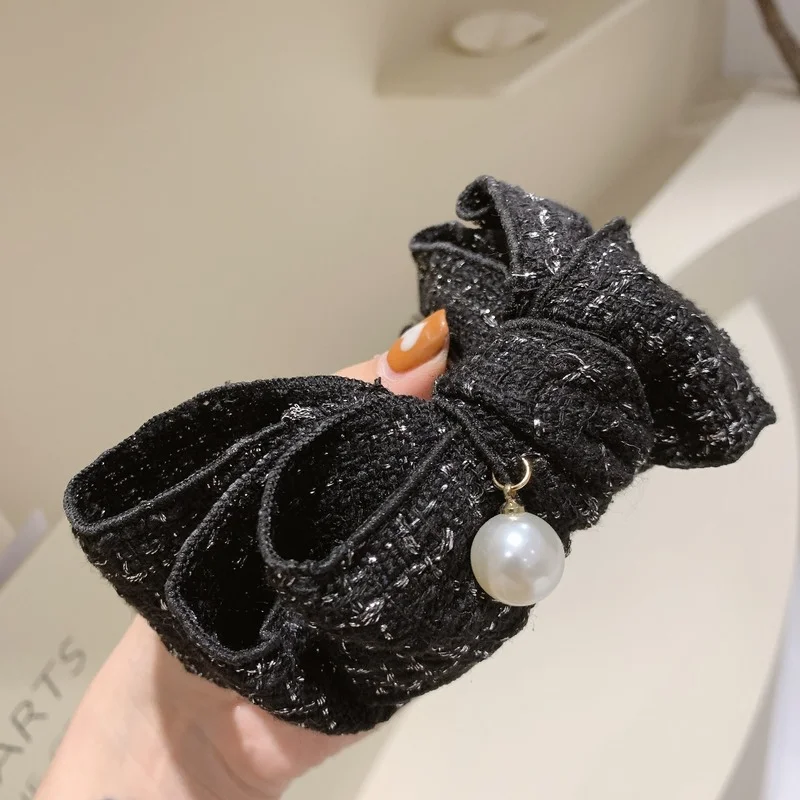 

Korean Sweet Solid Color Bow Hairpins Pearl Bowknot Fabric Ribbon Banana Hair Clip Pins Hairgrips Hair Accessories for Women