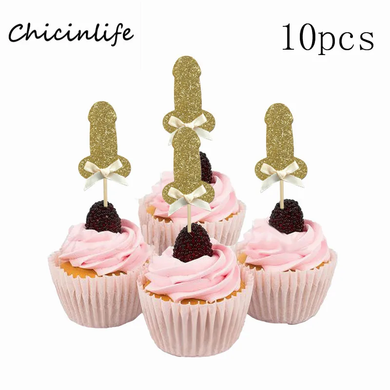 Chicinlife 10 шт. забавные золотые Willy украшения для кексов свадебной вечеринки