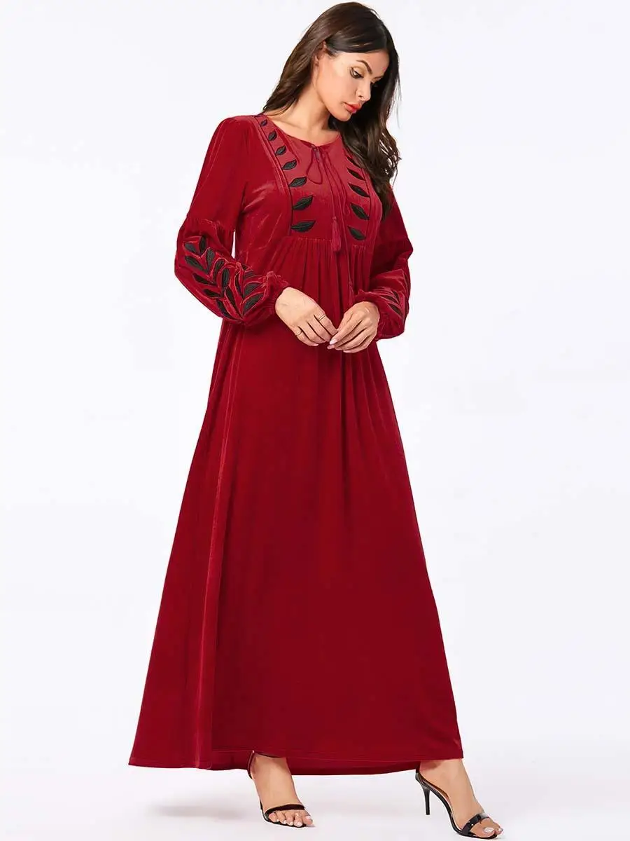 Женское бархатное Макси платье Abaya длинное Кафтан с вышивкой в арабском и