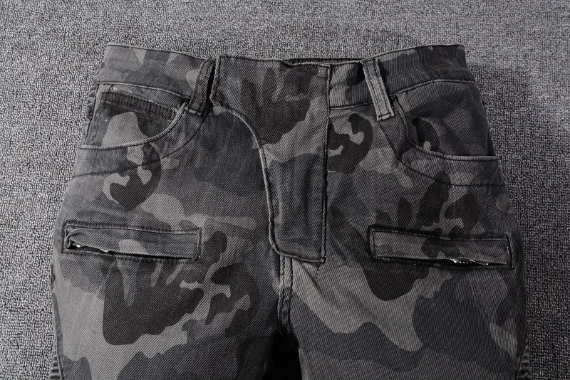 Мужские байкерские брюки из джинсовой ткани серые камуфляжные облегающие джинсы