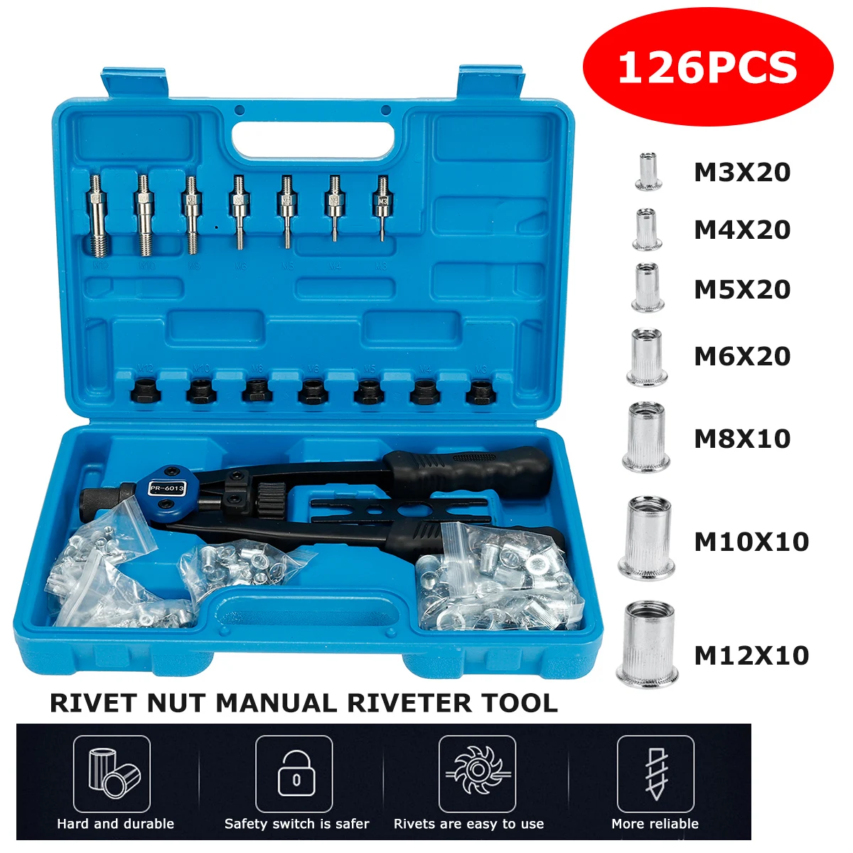 126 шт. клепки набор инструментов ручной слепой клепальщик плоскогубцы вставка