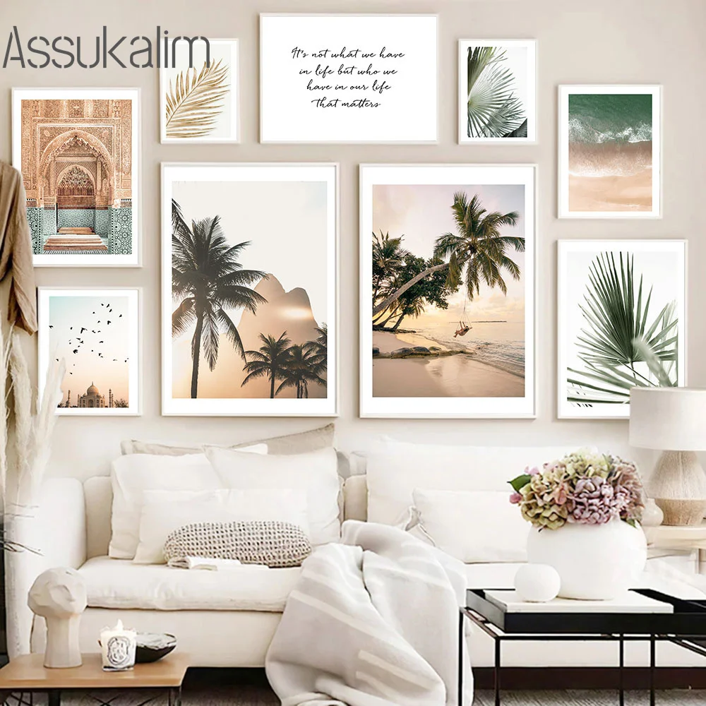 

Morocco Door Wall Art Prints Palm Tree Poster Beach Art Painting Nordic Posters Sunset Paintings Modern Wall Pictures Home Decor