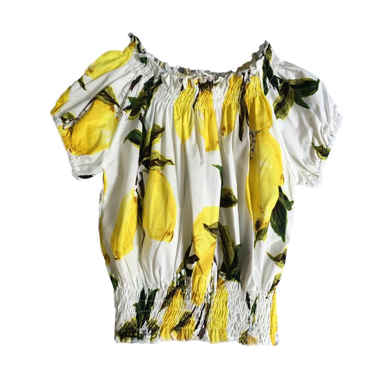 Летняя рубашка для девочек детский топ с лимонным принтом хлопковая блузка без