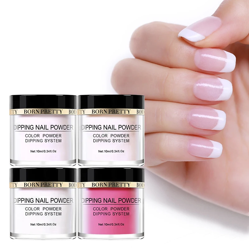 BORN PREETY Nail Dipping Gradient Color French Nail Glitter White Powder without Lamp Cure Nail Art Decorations Fan Brush