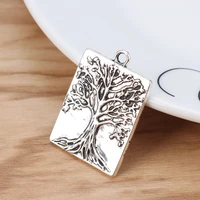 10 pieces tibetan silver tree rectangle charms pendants for necklace bracelet jewellery making 32x22mm