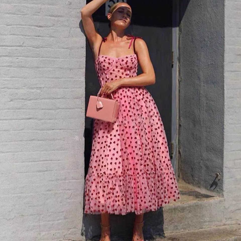 

Foridol розового цвета с рисунком в виде сердечек, пышная юбка вечерние платье для женщин на осень-зиму без рукавов Длинные платья со сверкающи...