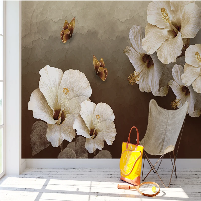 

Custom 3d Photo Wallpaper Mural Vintage Flowers Butterfly Hand Painted Wallpapers
