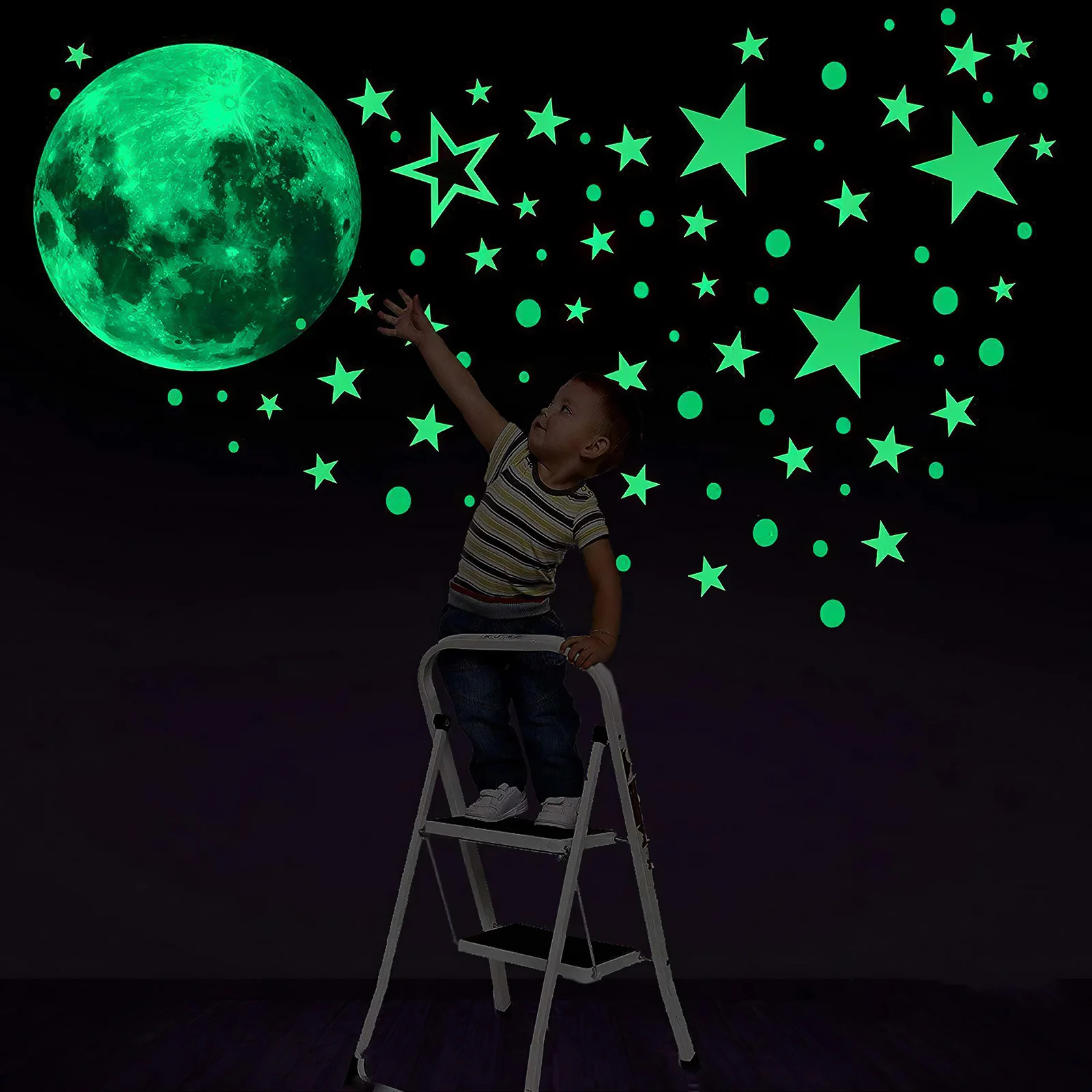 

ФЛУОРЕСЦЕНТНОЕ украшение для детской комнаты, 435 штук, светящаяся звезда, луна, точка, наклейка для потолочного украшения стен
