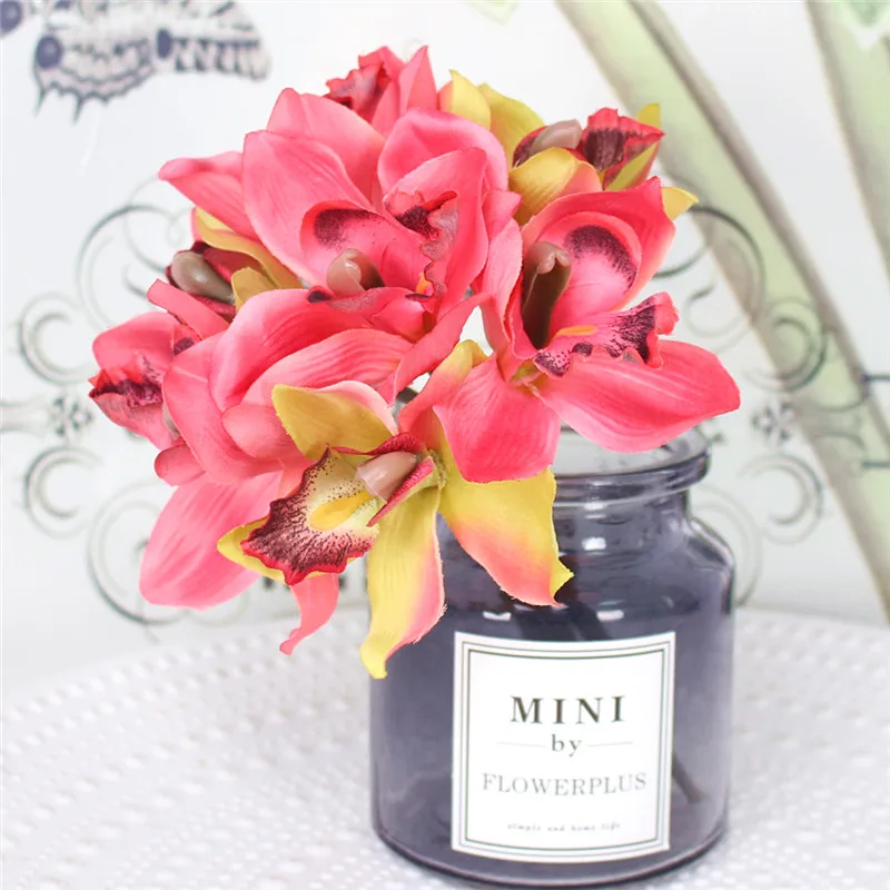 Искусственный Орхидея 7 головок искусственный Cymbidium Цветок свадебный букет