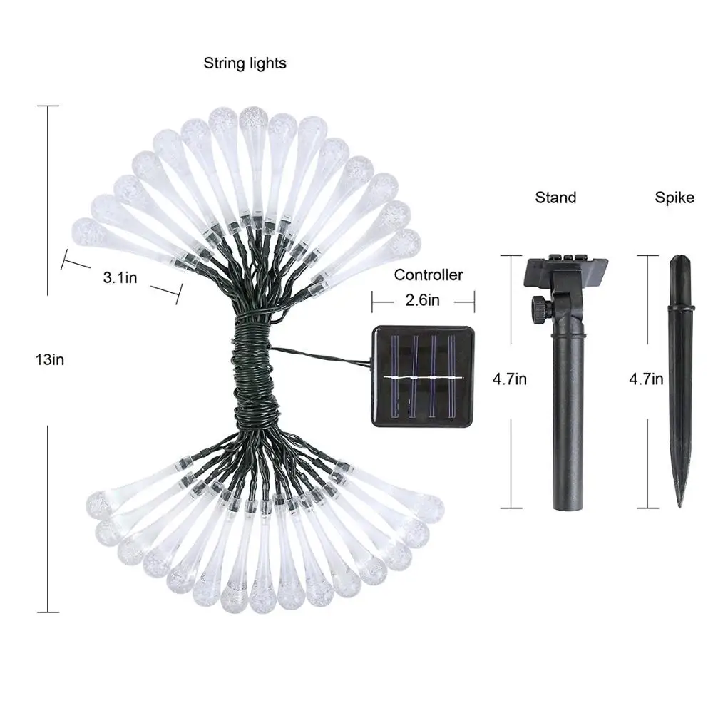 

LED Solar Light 20/50led String Indoor Outdoor Waterproof Water Drop Fairy Lights Decoration for Christmas Garden Party Lighting
