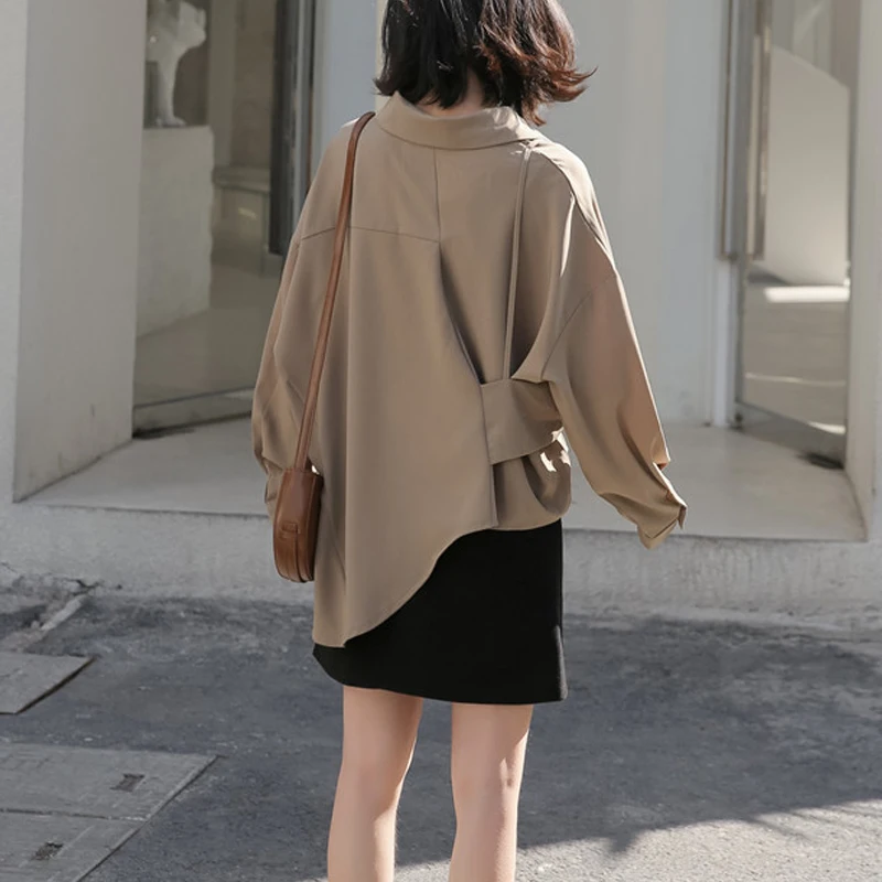 Mozuleva 2020 Spring New Women Elegant Chiffon Vintage Irregular V Neck Long Sleeve Shirt Solid Loose Blouse Tops | Женская одежда