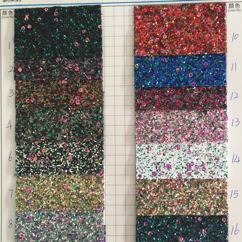 

Shiny round piece colorful hexagon synthetic PU glitter leather material