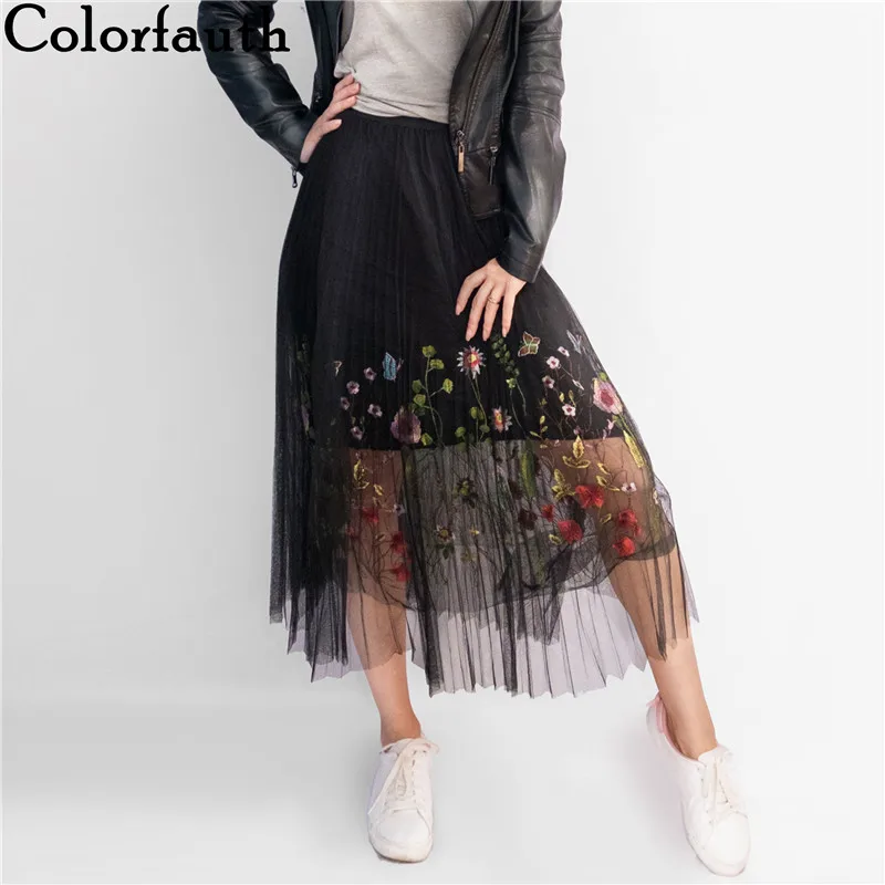 Женская плиссированная юбка пачка Colorfaith элегантная длинная из тюля в винтажном