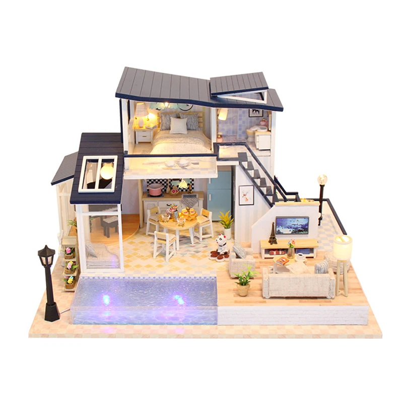 13849 Ручной работы кукольный дом мебель игрушка 3D Diy кукольный домик сборные наборы миниатюрные кукольные домики деревянные игрушки для детей взрослые подарки - Цвет: 13849