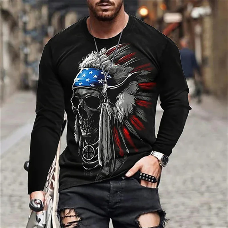 

Hunter x Hunter Men T Shirt Hip Hop Autumn New Dark Streetwear Tshirt Funny Skull Print Harajuku Long Sleeve Oversized T-Shirt