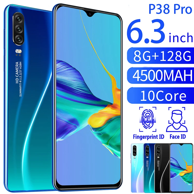 Новинка P38 Pro 6 3 Смартфон Snapdragon 855 10 ядер 8 ГБ ОЗУ 128 Гб ПЗУ NFC LED 4 камеры 4500 мАч