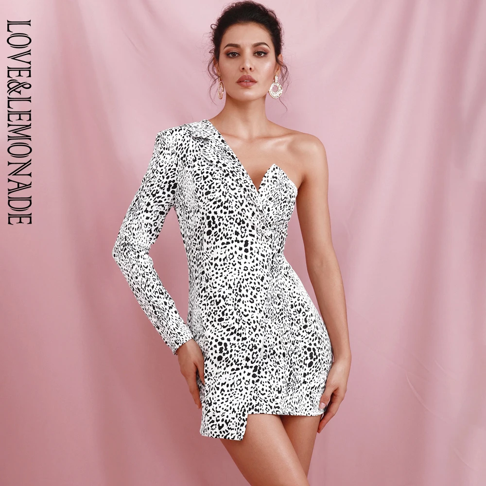 Женское платье с леопардовым принтом LOVE & LEMONADE белое мини из эластичной ткани