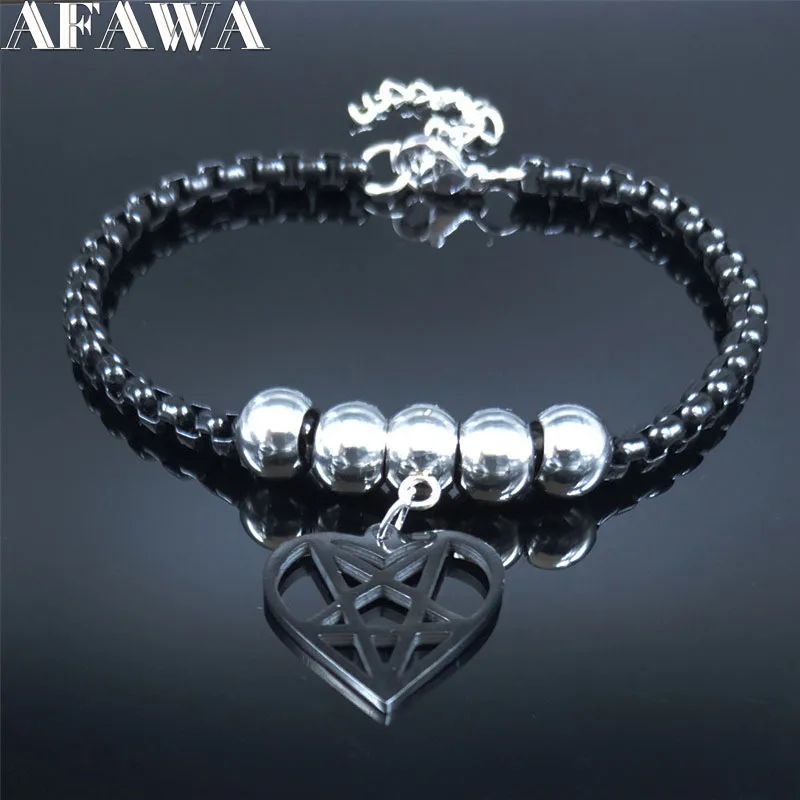 Браслет цепочка из нержавеющей стали с сердцем сатаной пентаграммой ювелирное