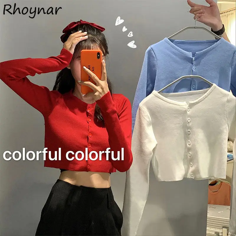 

Cardigan Women Vintage Cropped Full Sleeve Autumn Preppy Knitwear Basic Tender Sexy O-neck Fashion Ulzzang Girlish Cozy Daily