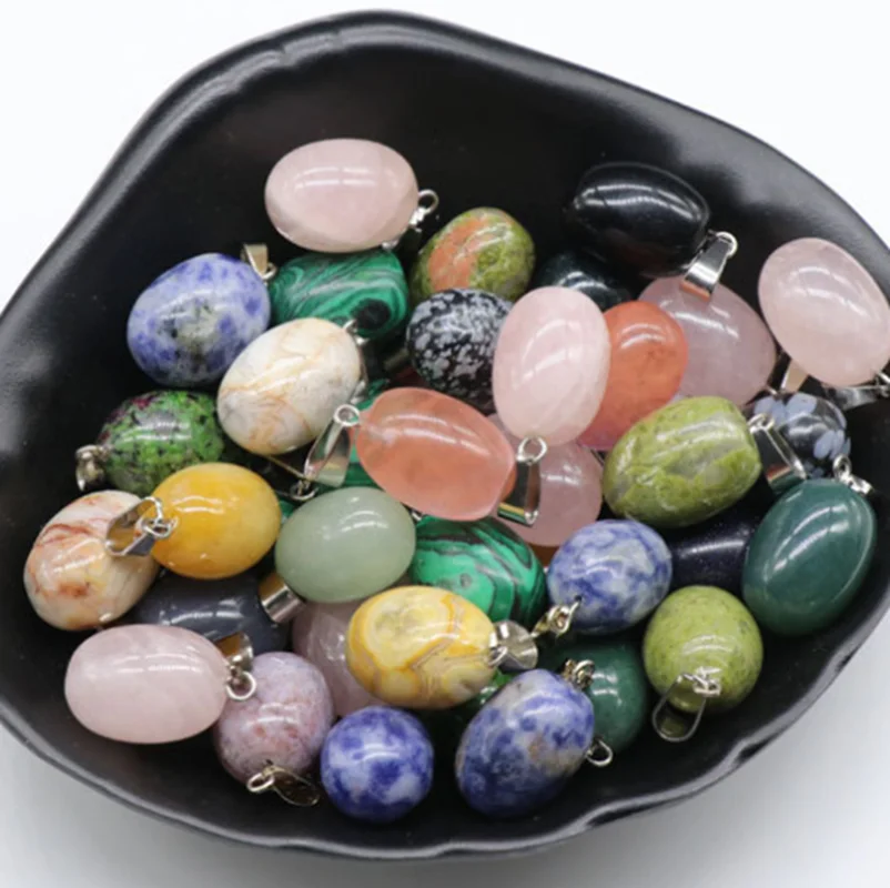 

2pcs/lot 17~19mm Natural Stone Charms Pendant Stone Oval Charms Pendant For DIY Jewelry Accessories