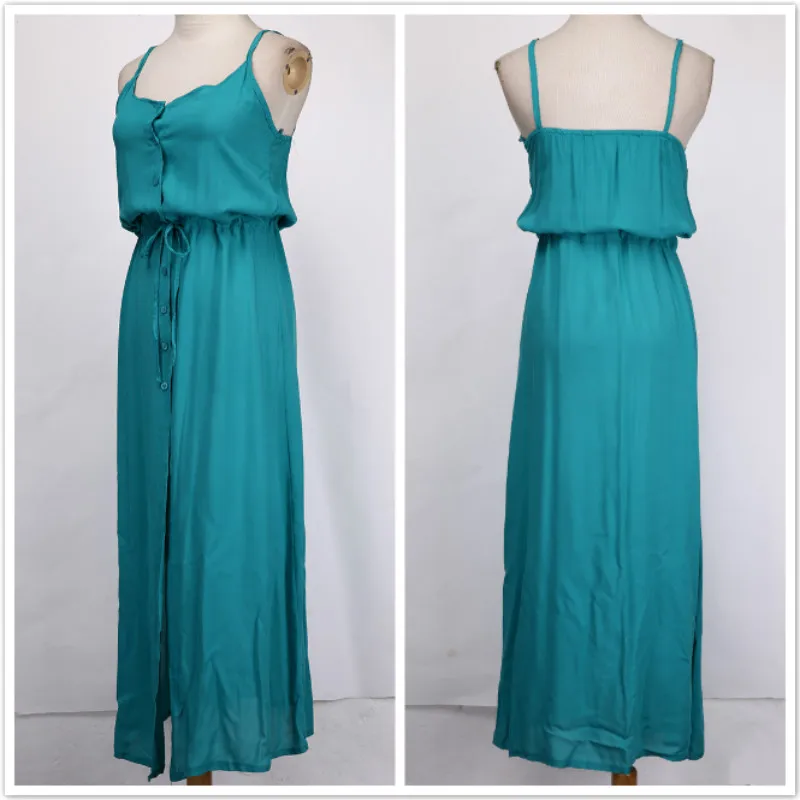 Платье женское длинное на бретелях-спагетти пикантное элегантное зеленое