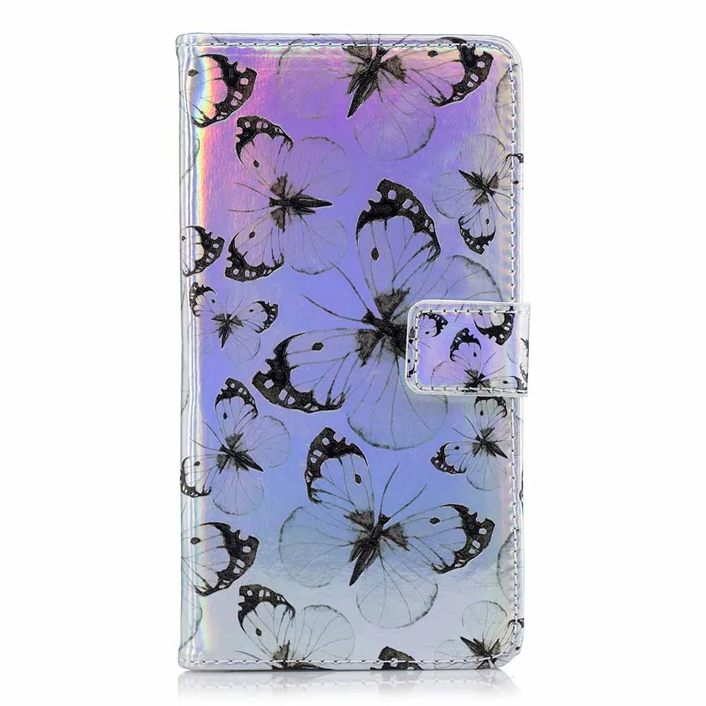 Black Butterfly J400F J600F лазерный чехол флуоресцентный откидной Чехол-кошелек для samsung Galaxy S8 S9 A8 A6 Plus J4 кожаный силиконовый чехол B37 - Цвет: Black Butterfly
