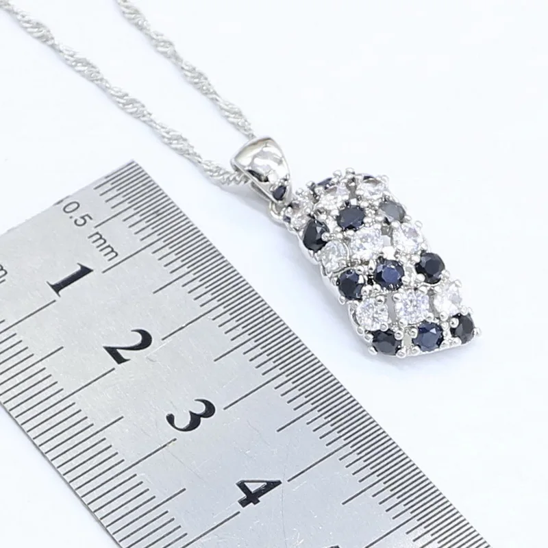 Серебряный цвет свадебный браслет черный циркон кольцо серьги ожерелье подвеска