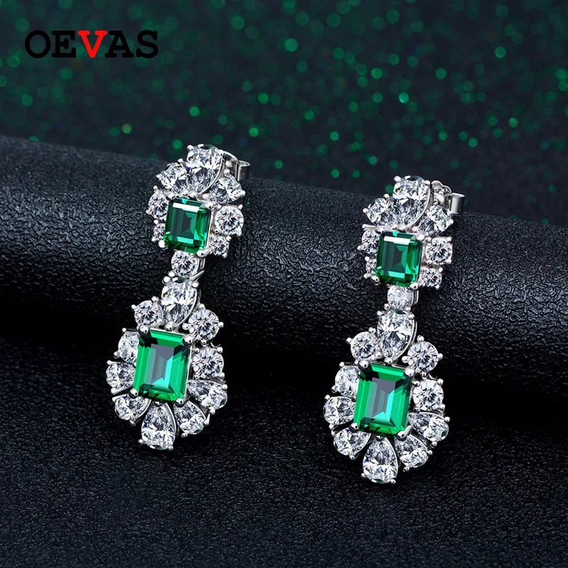 

OEVAS 100% 925 Sterling Silver Green High Carbon Diamond Bridal Drop Earrings Sparkling Engagement Party Fine Jewelry Wholesale