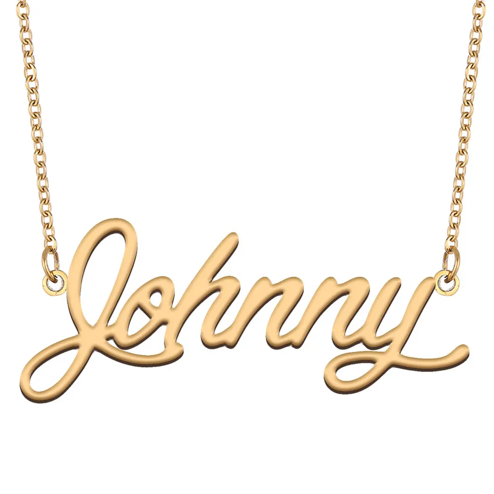 

Johnny Nameplate Necklace for Women Stainless Steel Jewelry Gold Plated Name Chain Pendant Femme Mothers Girlfriend Gift