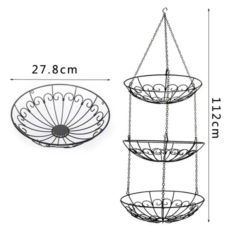 3 ярусная корзина для фруктов Овощная кухонная корзинка хранения висячая цепь
