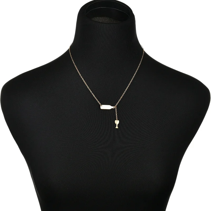 Kymyad Gold Silver Color Winebowl Pendant Necklaces New Link Chain Couple Collar Creative Design Collier Femme Jewelry | Украшения и