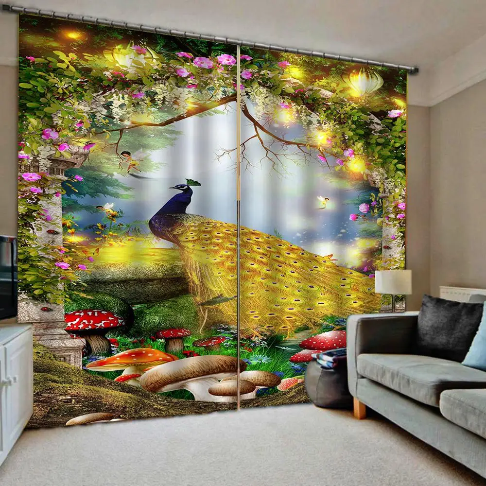 Занавески с золотым павлином Роскошные 3D занавески затемняющие Оконные для