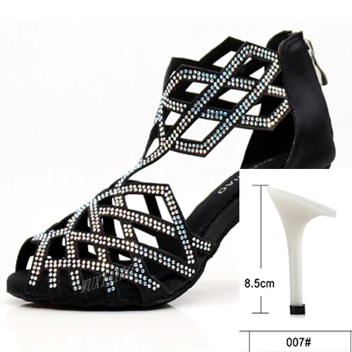 black heel 8.5cm WUXIJIAO/черные стразы; женская обувь; джазовые кроссовки; Танцевальная обувь на высоком каблуке; стразы; обувь для латинских танцев - Цвет: black heel 8.5cm