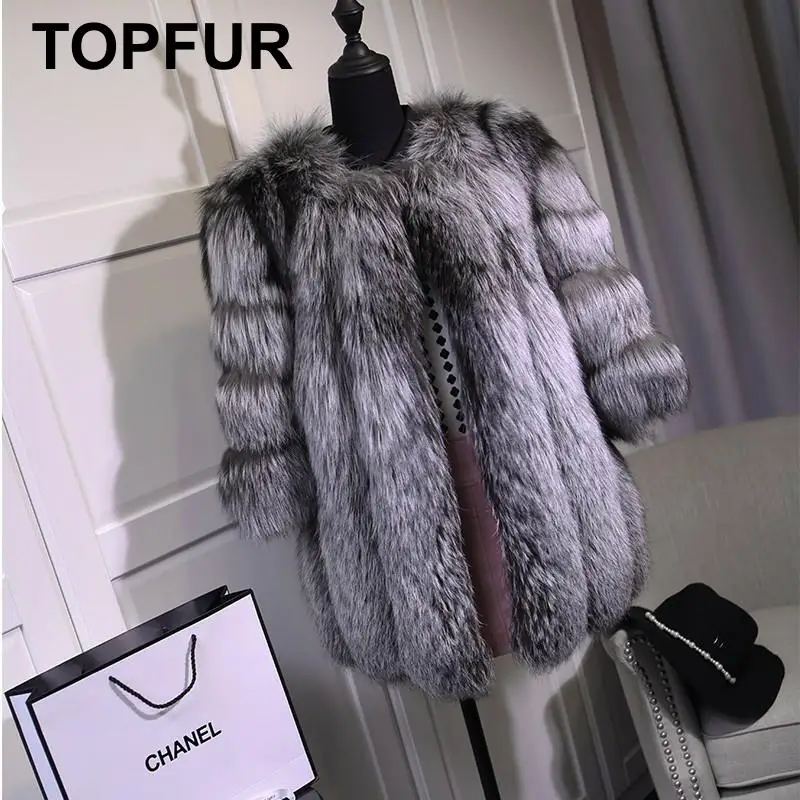 TOPFUR Solid Fluffy Silver Fox Fur Coats New Fashion Women Thick Warm Real Fox Fur Winter Jackets Full Pelt Plus Size enlarge