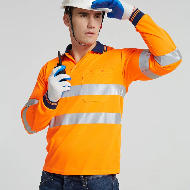 Оранжевая Светоотражающая безопасная футболка Hi Viz отложной воротник