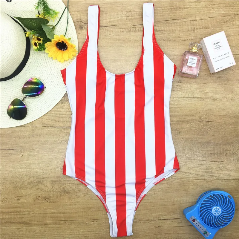 Монокини в синюю красную белую полоску купальник с высокой посадкой и вырезами