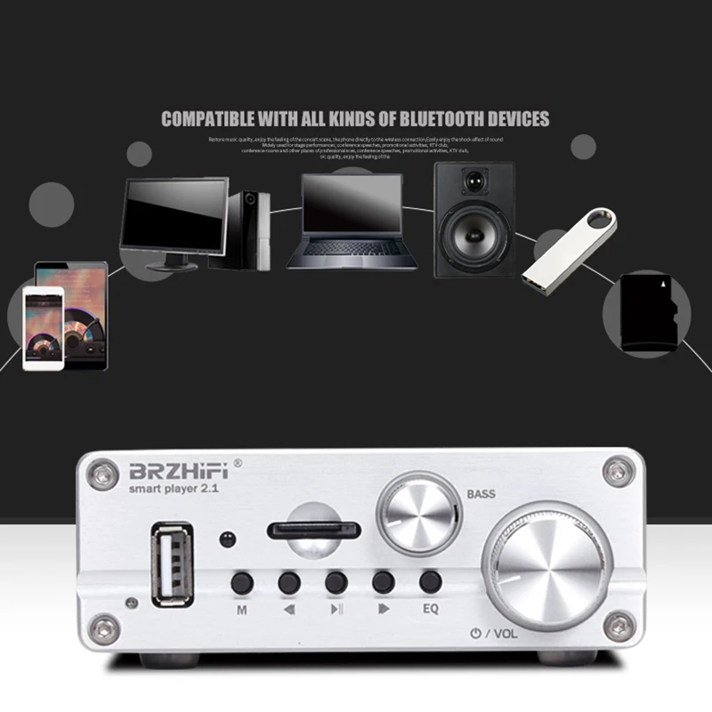 

BRZHIFI 50Wx2+100W Subwoofer High-Power Digital Small Power Amplifier HIFI Fever Level 3116 Bluetooth 5.0 TF Amplifier