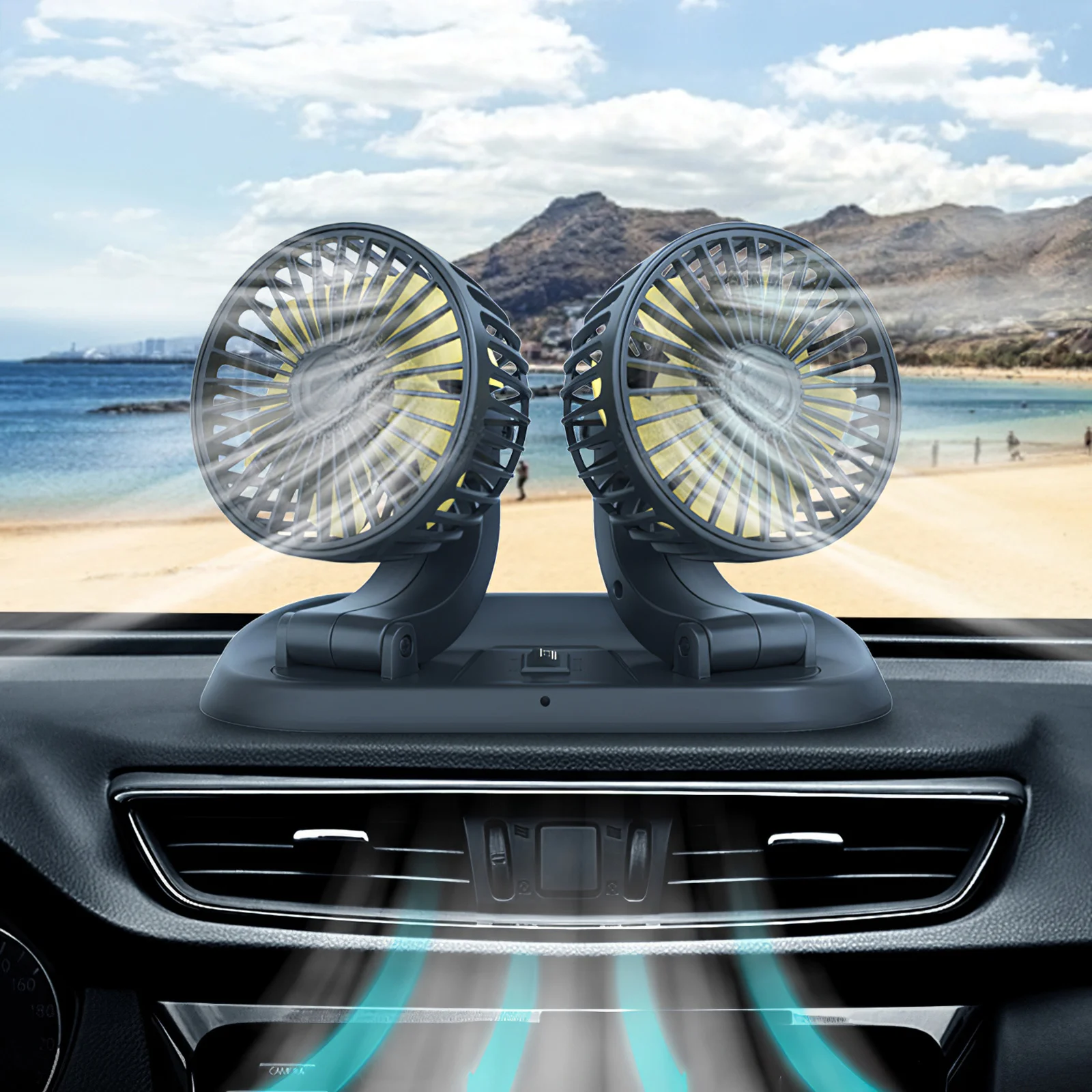 

Практичное съемное охлаждение, прочный автомобильный вентилятор для приборной панели, регулируемый двухголовочный вентилятор, автомобиль...