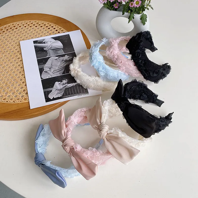 

High-end Lace Knotted Bow Headband Fashion Hair Accessories Women Flowers Cute Face Wash Wide-brim Hairband Boutique Hair Hoop
