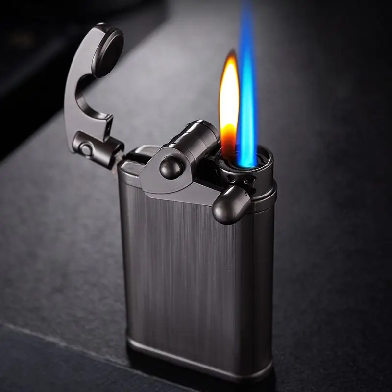 

2022 New Rocker Arm Double Flame Lighter Butane Gas Windproof Open Flame Metal Turbo Lighter Men's Smoking Gadget Gift