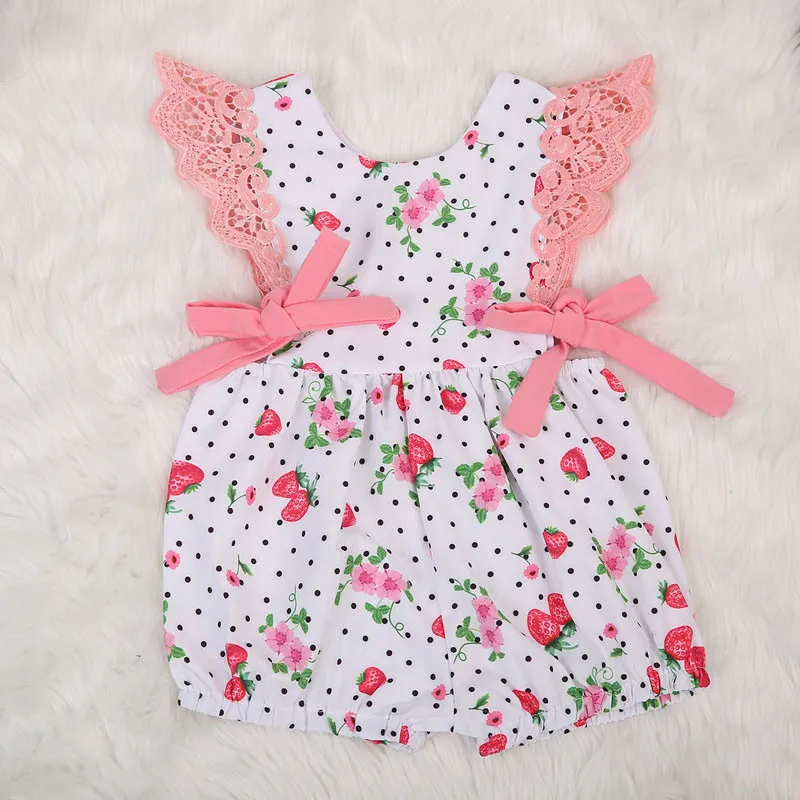 

Newborn Baby Girls Cute Bodysuits Summer Lovely Strawberry Print Romper Bow Jumpsuit Outfit Baby Girl Clothes