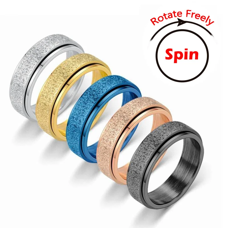 

2021 New Fashion Multicolor Frosted Titanium Steel Rotatable Rings for Women Men Stainless Couple Jewelry Gift