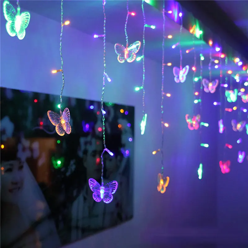 YINUO LIGHT 3,5 м 96 светодиодный гирлянда с бабочкой, светодиодные занавески, Рождественская гирлянда, сказочный свет, садовое украшение для свадебной вечеринки
