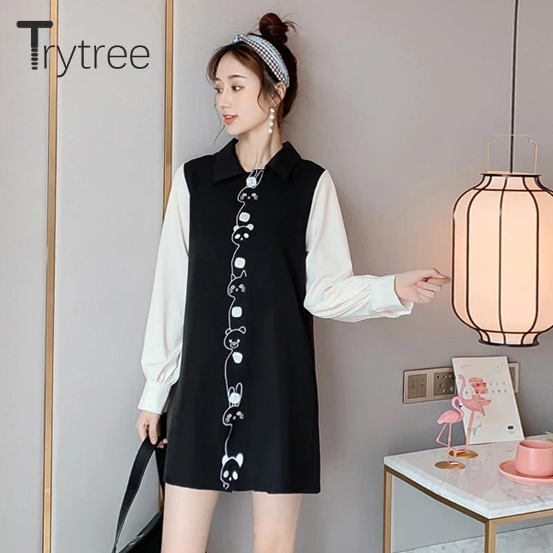 Trytree/осеннее женское платье рубашка Повседневное с отложным воротником